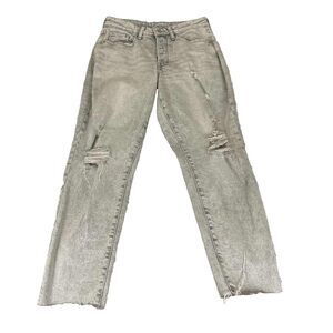 Old Navy Jeans Women 8 High Rise Curvy OG Straight Gray Distressed Frayed Hem